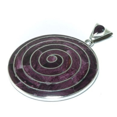 Pachamama Purple Spondylus shell luxury circular solid silver pendant - ITIncanTraditional