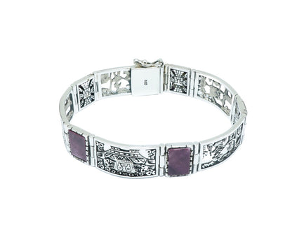 Scenery Purple Spondylus luxury design solid silver bracelet - ITIncanTraditional