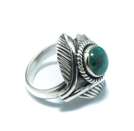 Chrysocolla flower solid elegant ring - ITIncanTraditional