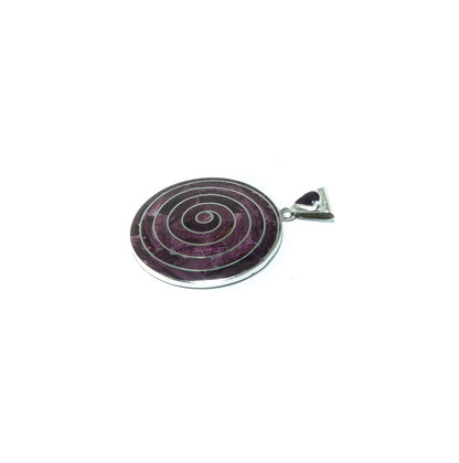 Pachamama Purple Spondylus shell luxury circular solid silver pendant - ITIncanTraditional