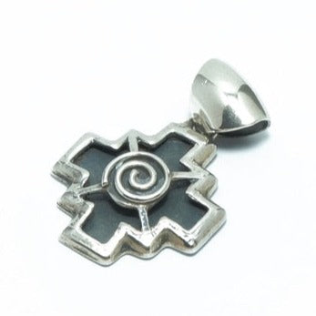 Chacana luxury solid oxidized silver pendant - ITIncanTraditional