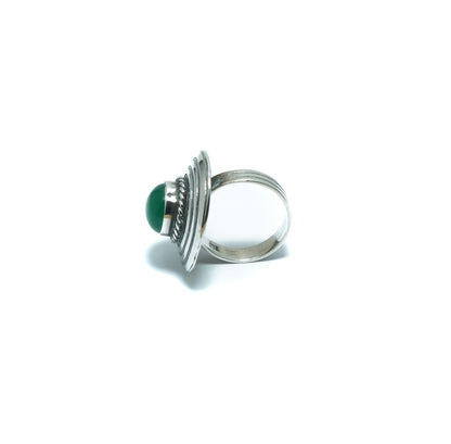 Circular Green Onyx design luxury solid silver ring - ITIncanTraditional