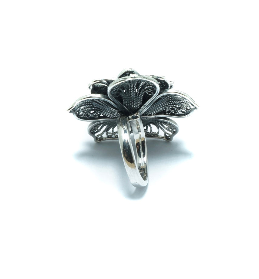 Ajustable luxury flower solid silver ring - ITIncanTraditional