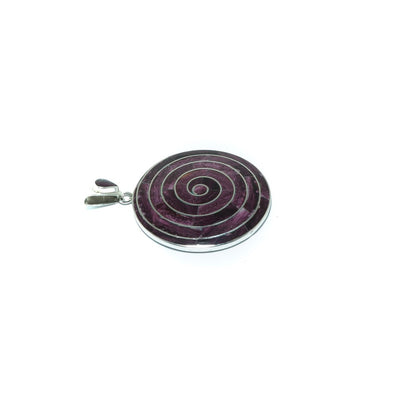 Pachamama Purple Spondylus shell luxury circular solid silver pendant - ITIncanTraditional