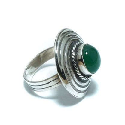 Circular Green Onyx design luxury solid silver ring - ITIncanTraditional