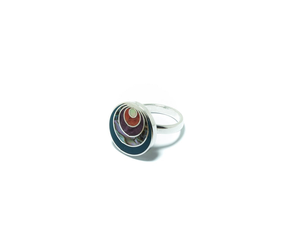 Pachamama luxury silver ring with multiple stones and shells - ITIncanTraditional