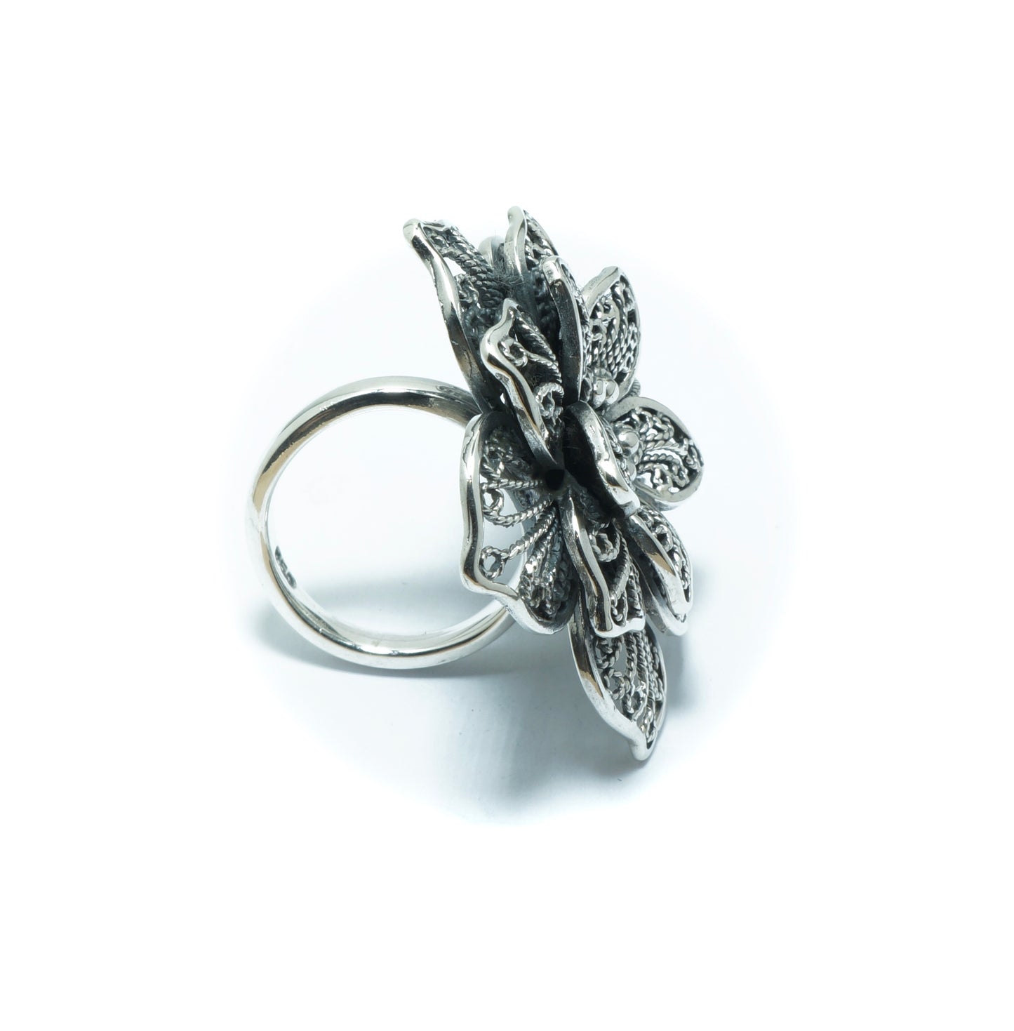 Ajustable luxury flower solid silver ring - ITIncanTraditional