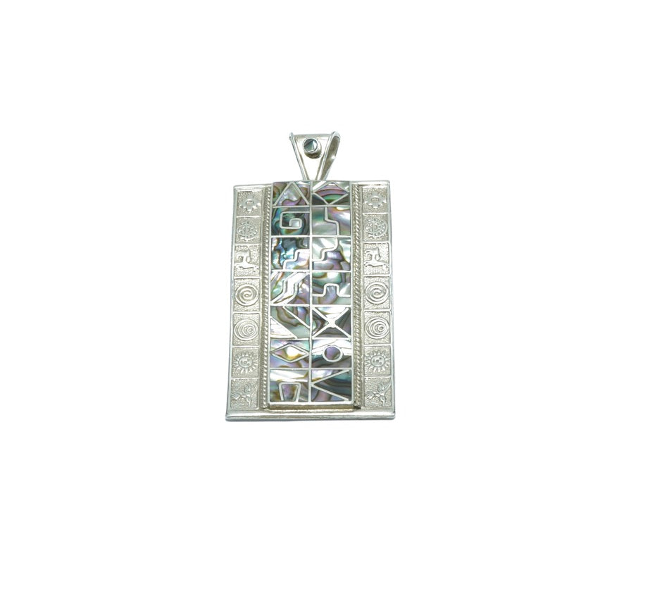 Incan Calendar luxury solid silver pendant with Abalone shell II - ITIncanTraditional