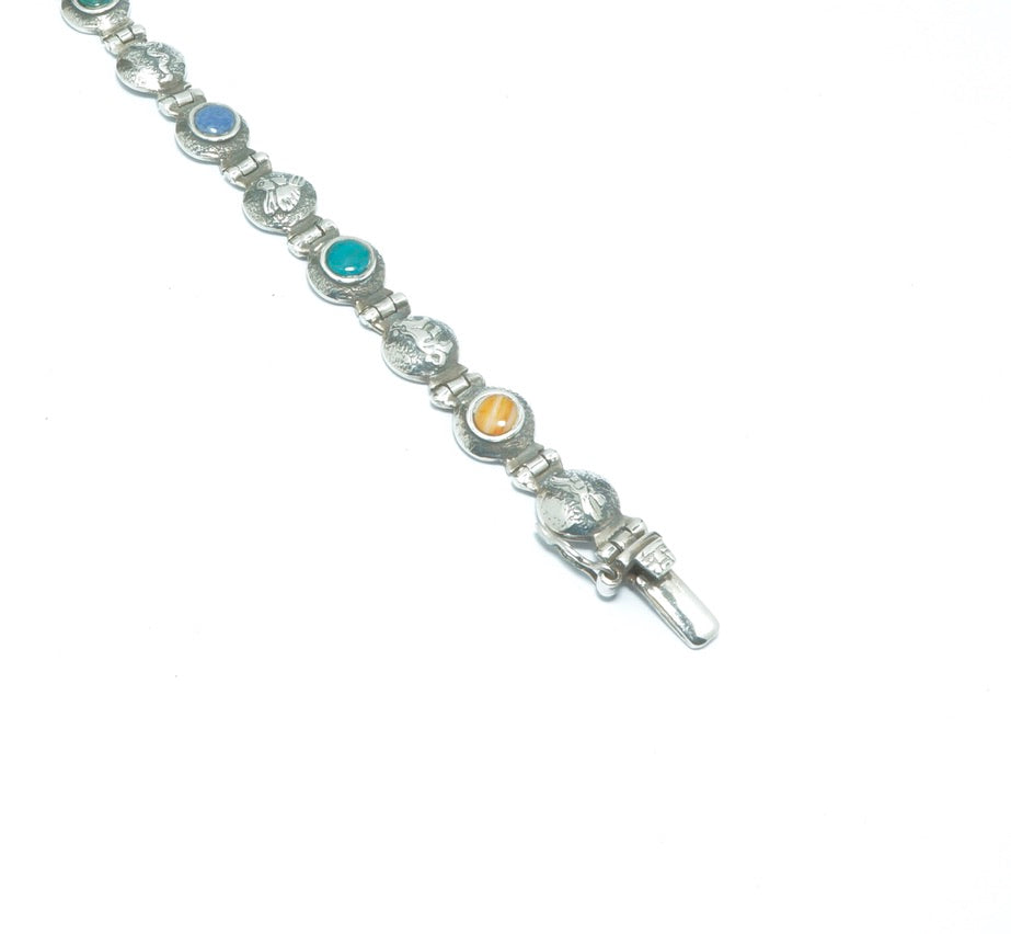 Design solid silver bracelet with stones and shells - ITIncanTraditional