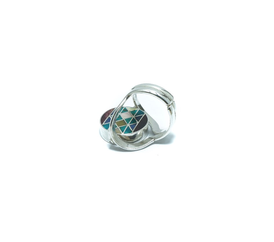 Pachamama double luxury silver ring with multiple stones and shells - ITIncanTraditional