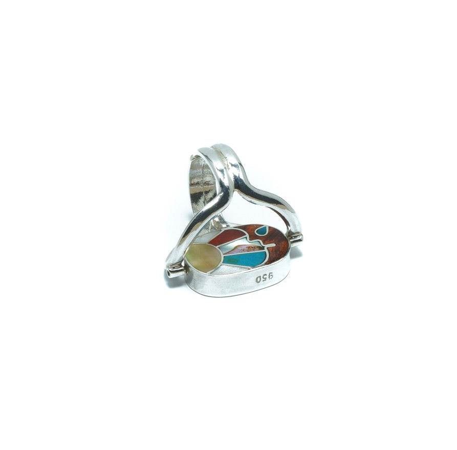 Incan double luxury silver ring with multiple stones and shells - ITIncanTraditional