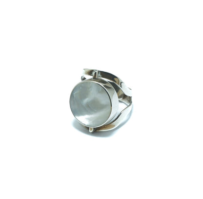 Double luxury circular silver ring with Onyx and Mother of Pearl - ITIncanTraditional