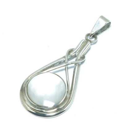 Modern Mother of Pearl luxury circular solid silver pendant - ITIncanTraditional