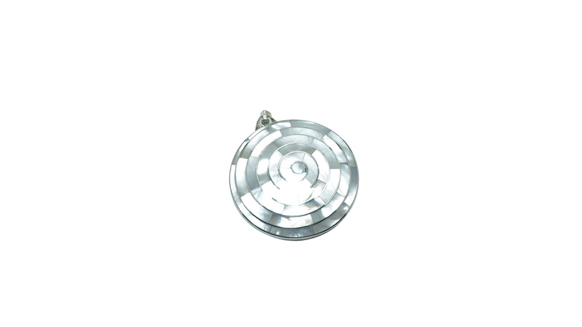 Pachamama Mother of Pearl luxury circular solid silver pendant - ITIncanTraditional