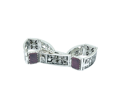 Scenery Purple Spondylus luxury design solid silver bracelet - ITIncanTraditional