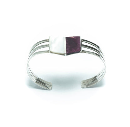 Nacre and Purple Spondylus luxury design solid silver bracelet - ITIncanTraditional