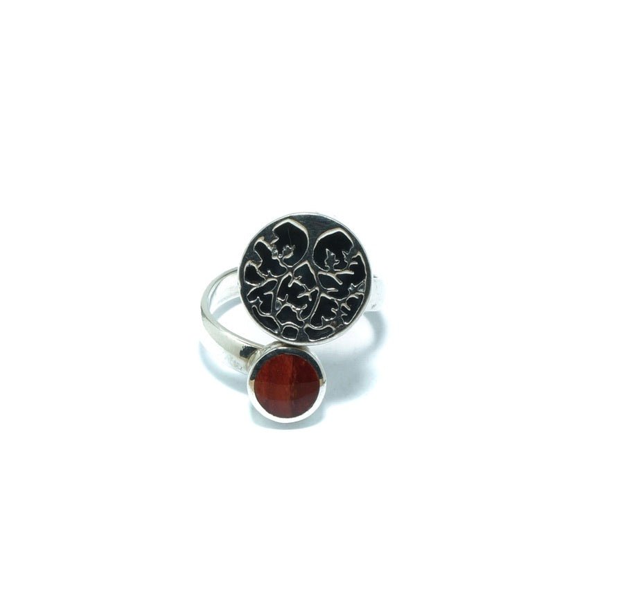 Tree of life elegant ring inlaid with orange Spondylus shell - ITIncanTraditional