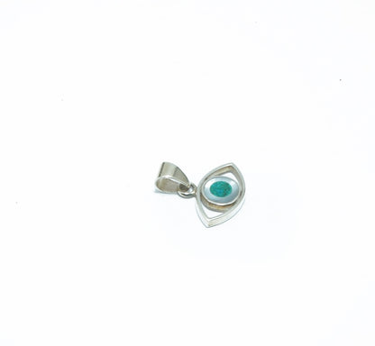 Chrysocolla Eye luxury silver pendant with Nacre - ITIncanTraditional