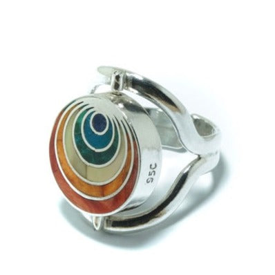 Pachamama double luxury silver ring with multiple stones and shells II - ITIncanTraditional