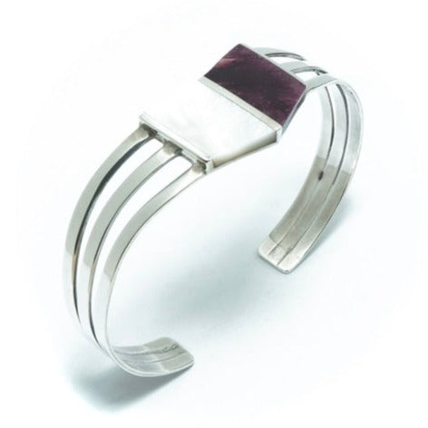 Nacre and Purple Spondylus luxury design solid silver bracelet - ITIncanTraditional