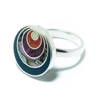 Pachamama luxury silver ring with multiple stones and shells - ITIncanTraditional