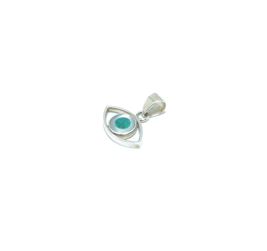 Chrysocolla Eye luxury silver pendant with Nacre - ITIncanTraditional