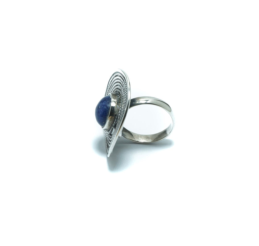 Circular Sodalite design luxury solid silver ring - ITIncanTraditional