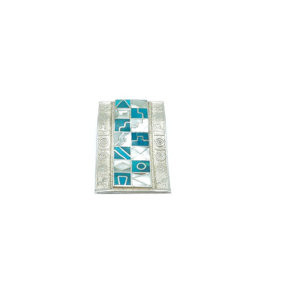 Incan Calendar luxury solid silver pendant with Turquoise and Nacre - ITIncanTraditional