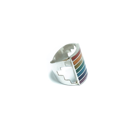 Incan flag luxury silver ring with Chacana motives - ITIncanTraditional