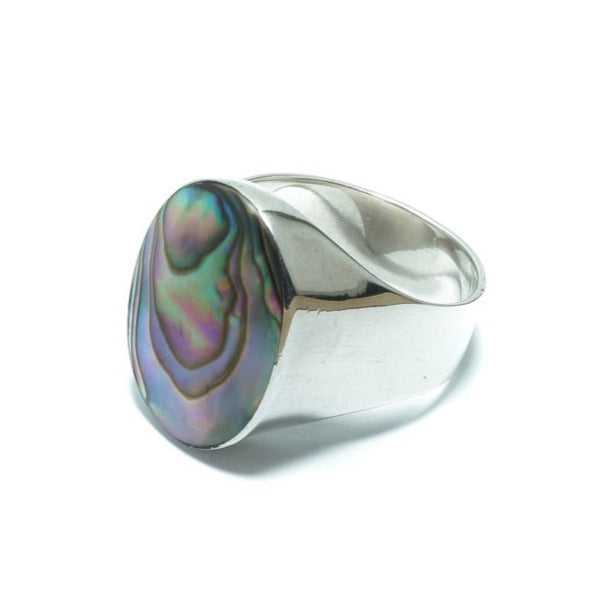 Oval Abalone luxury solid silver ring - ITIncanTraditional