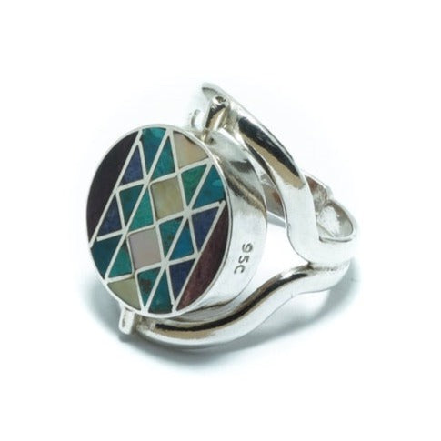 Pachamama double luxury silver ring with multiple stones and shells - ITIncanTraditional