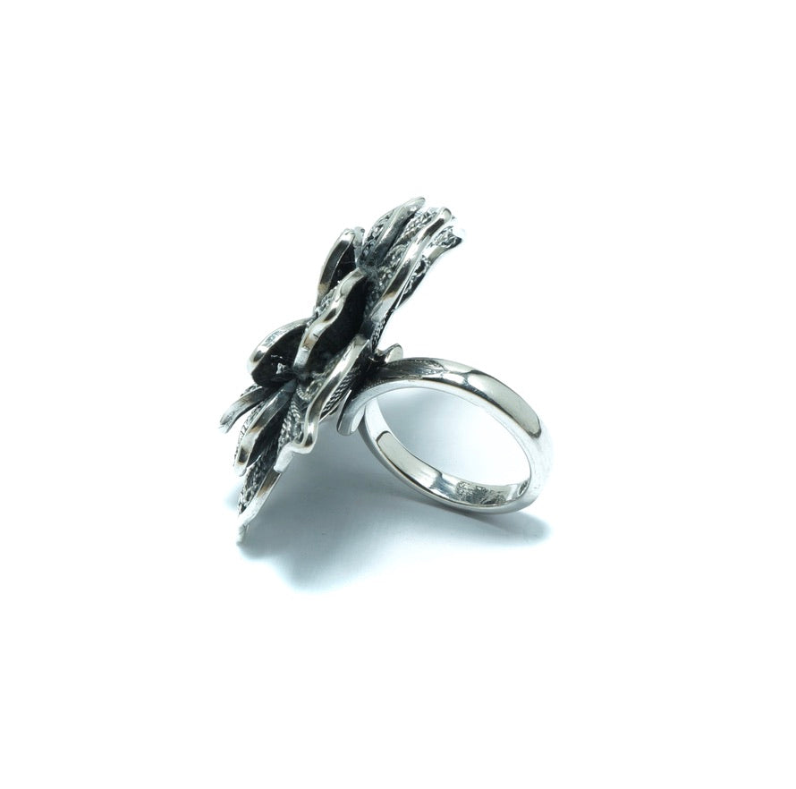 Ajustable luxury flower solid silver ring - ITIncanTraditional