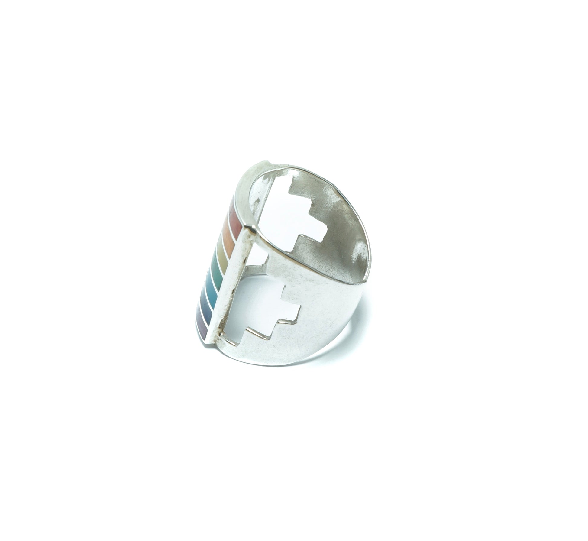 Incan flag luxury silver ring with Chacana motives - ITIncanTraditional