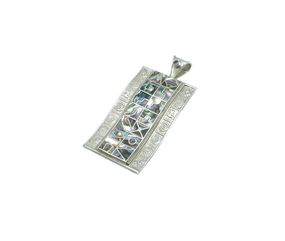 Incan Calendar luxury solid silver pendant with Abalone shell II - ITIncanTraditional