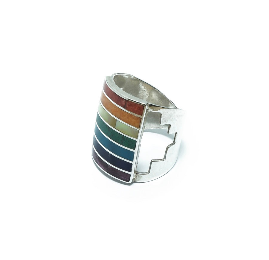 Incan flag luxury silver ring with Chacana motives - ITIncanTraditional