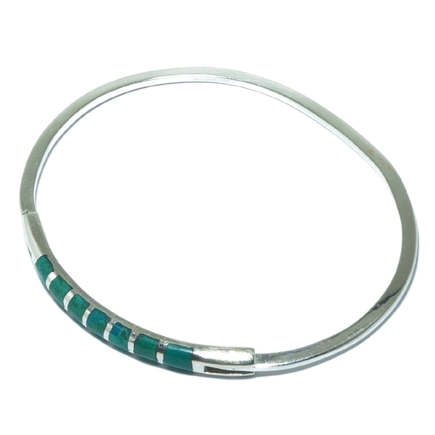 Chrysocolla design solid silver bracelet - ITIncanTraditional