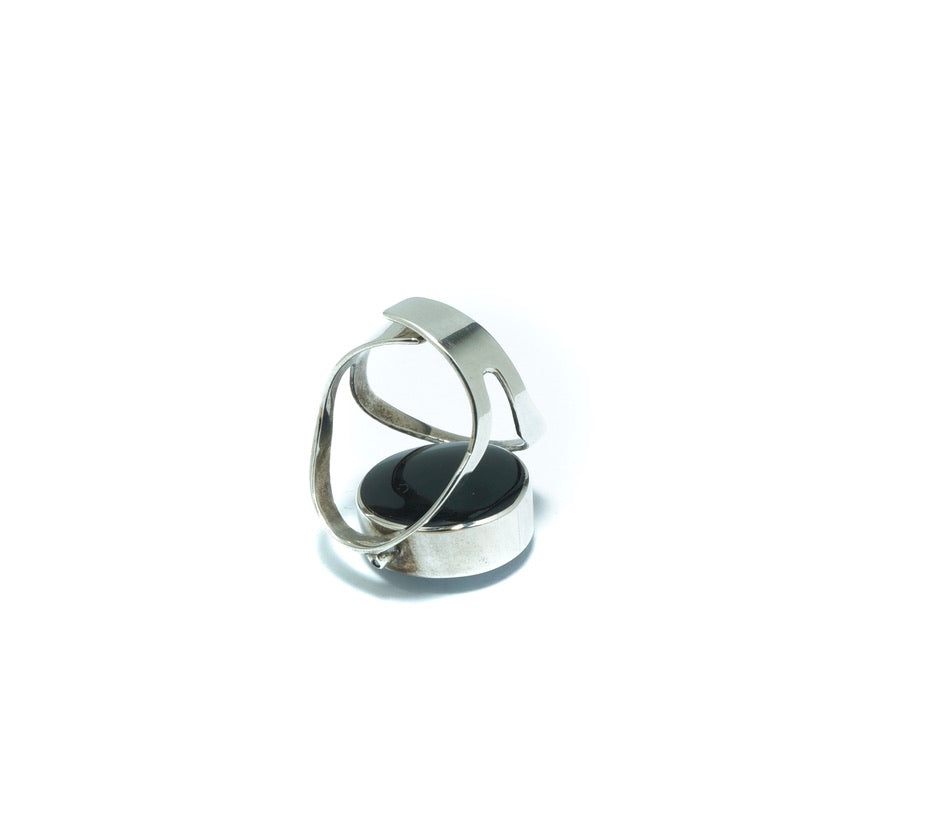 Double luxury circular silver ring with Onyx and Mother of Pearl - ITIncanTraditional