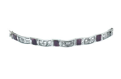 Scenery Purple Spondylus luxury design solid silver bracelet - ITIncanTraditional