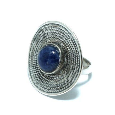 Circular Sodalite design luxury solid silver ring - ITIncanTraditional