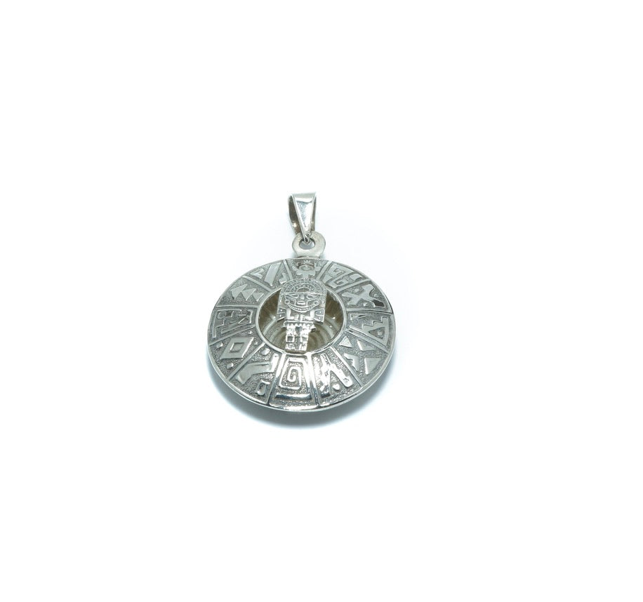 Incan Calendar luxury solid oxidized silver pendant - ITIncanTraditional