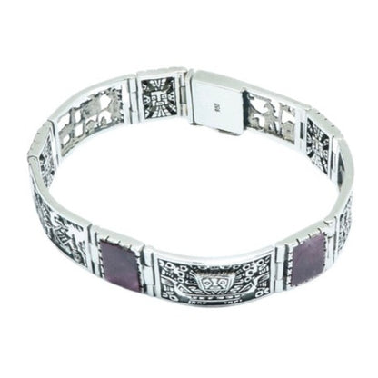 Scenery Purple Spondylus luxury design solid silver bracelet - ITIncanTraditional