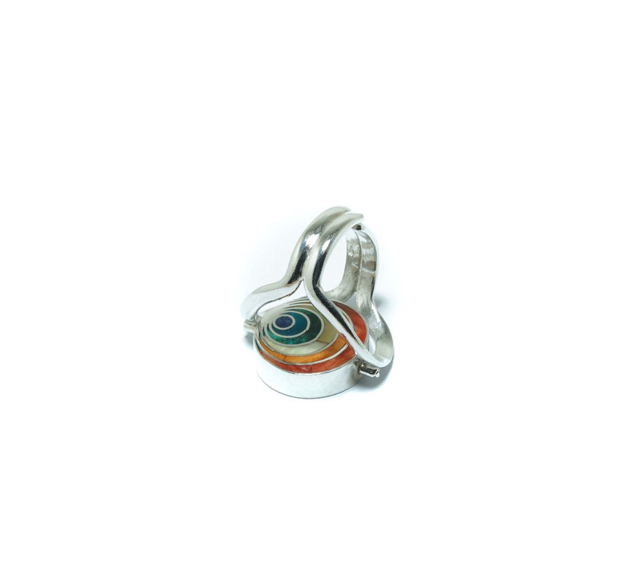 Pachamama double luxury silver ring with multiple stones and shells II - ITIncanTraditional