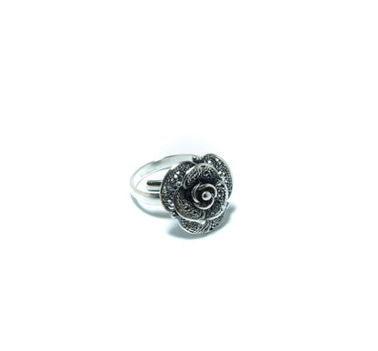 Rose luxury solid silver ring in oxidized silver - ITIncanTraditional