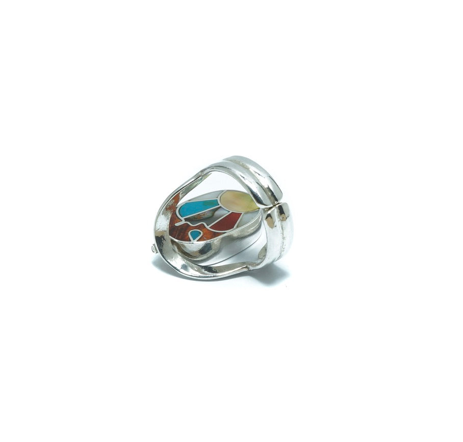 Incan double luxury silver ring with multiple stones and shells - ITIncanTraditional