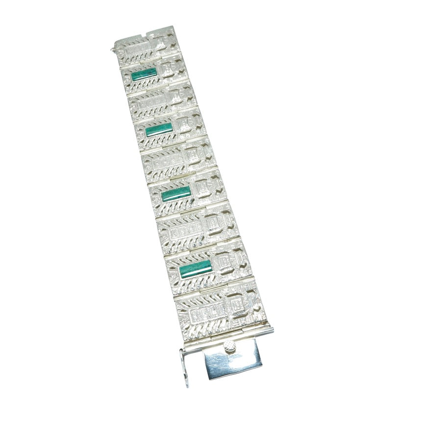 Massive Raimondi Stele Chrysocolla luxury design solid silver bracelet - ITIncanTraditional