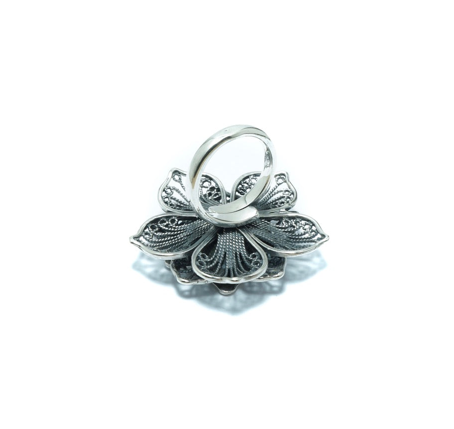 Ajustable luxury flower solid silver ring - ITIncanTraditional