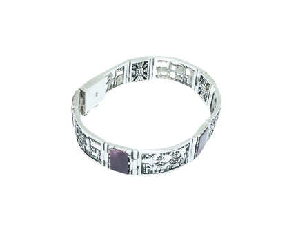 Scenery Purple Spondylus luxury design solid silver bracelet - ITIncanTraditional