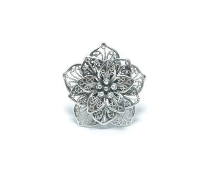 Ajustable luxury flower solid silver ring - ITIncanTraditional