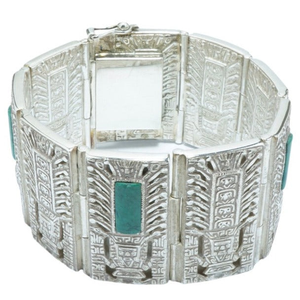 Massive Raimondi Stele Chrysocolla luxury design solid silver bracelet - ITIncanTraditional