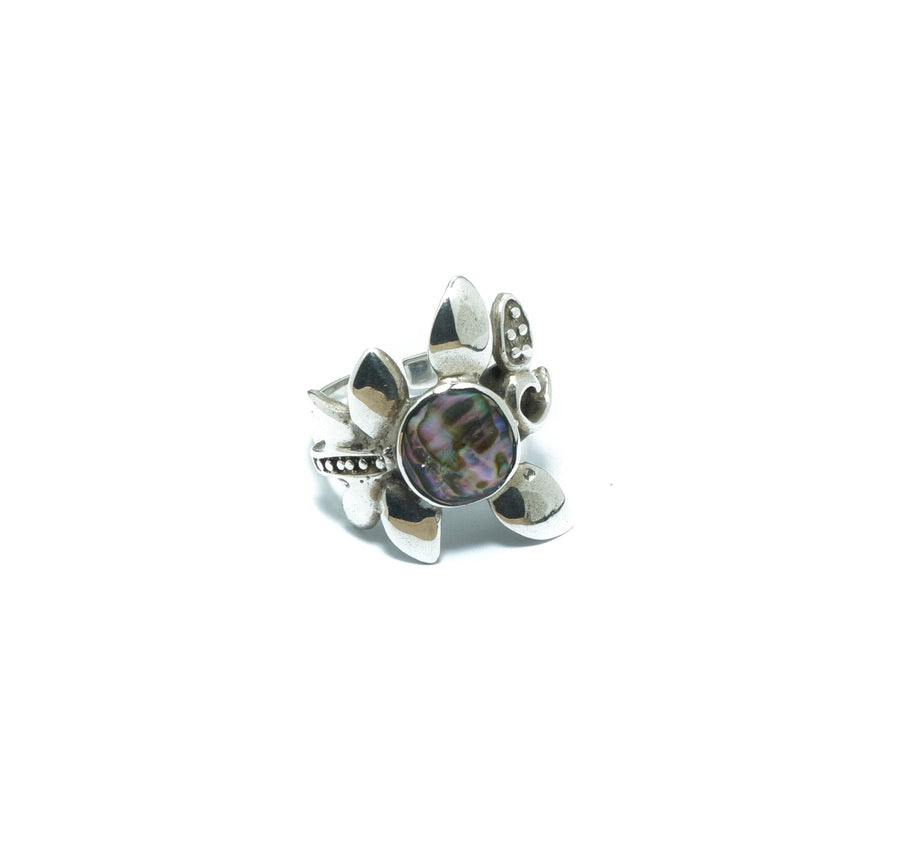 Abalone luxury floral silver ring - ITIncanTraditional